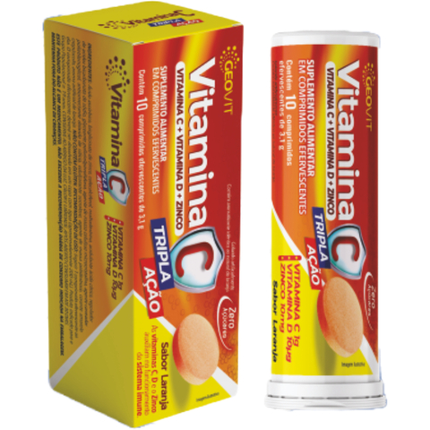 VITAMINA C + D + ZINCO 1G EFERVESCENTE 10 COMPRIMIDOS - GEOVIT