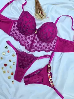 CONJUNTO PERSONALIZÁVEL CORAÇÃO COM BOJO ROXO (M)