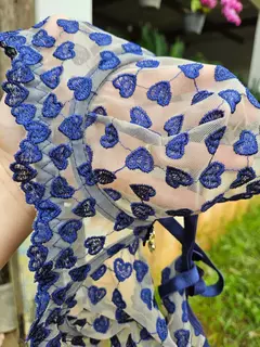 CONJUNTO PERSONALIZÁVEL LULU TULE CORAÇÃO SEM BOJO AZUL ESCURO (P) - DELÍRIUS SEXSHOP