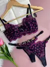 CONJUNTO PERSONALIZÁVEL LULU TULE CORAÇÃO SEM BOJO PRETO COM CORAÇÃO ROXO