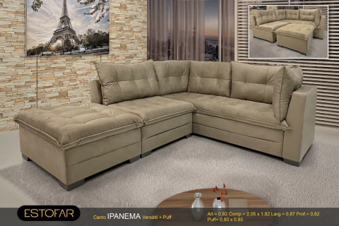 SOFA ESTOFAR IPANEMA CANTO C/PILLOW ANIMALE BEGE