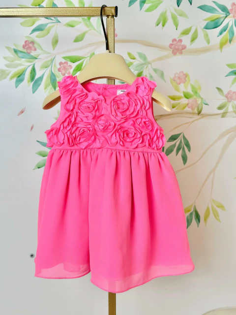 Vestido Carter’s Rosa com Detalhes em Flores 3D