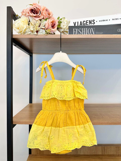 Vestido Amarelo com Alça e Renda Bordada - comprar online