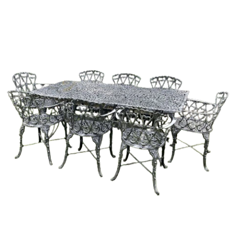 JUEGO BOSTON RECTANGULAR CON 8 SILLAS (PATINADO GRIS)
