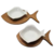 Conjunto de 2 mini bowls peixe branco com suporte em madeira