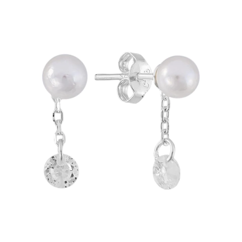 Brinco Pérola Com Mini Zircônias