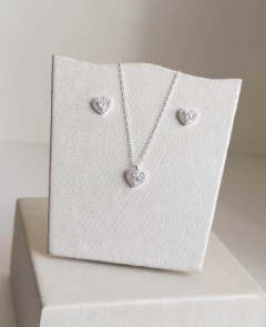 Conjunto Importado Coração Cravejado Corrente elos com Extensor 45cm Prata 925 CORES na internet