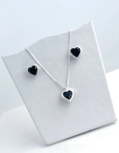 Imagem do Conjunto Coração Cravação Inglesa 8mm Prata 925