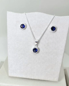 Conjunto Colar e Brinco Solitário-Prata 925 importada Cores
