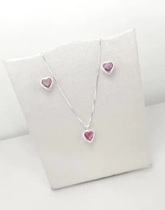 Conjunto Coração Cravação Inglesa 6mm Prata 925 na internet