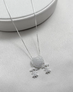 Colar Filhos Coração Cravejado Amor Maior 45cm Prata 925 - comprar online