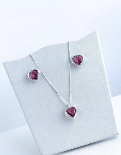 Conjunto Coração Cravação Inglesa 8mm Prata 925 - comprar online