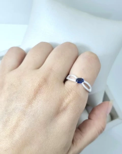 Anel Cravejado Color Pedra Oval Azul na internet