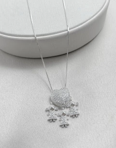 Colar Filhos Coração Cravejado Amor Maior 45cm Prata 925 - comprar online