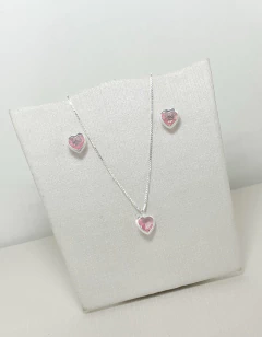 Conjunto Coração Cravação Inglesa 6mm Prata 925 - loja online