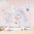 Papel de Parede Quarto de Bebê com Unicórnio, Arco-Íris e Estrelas em Fundo Suave