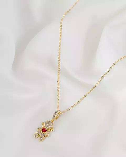 Colar Filha Microcravejado com Zircônia Coração Vermelha