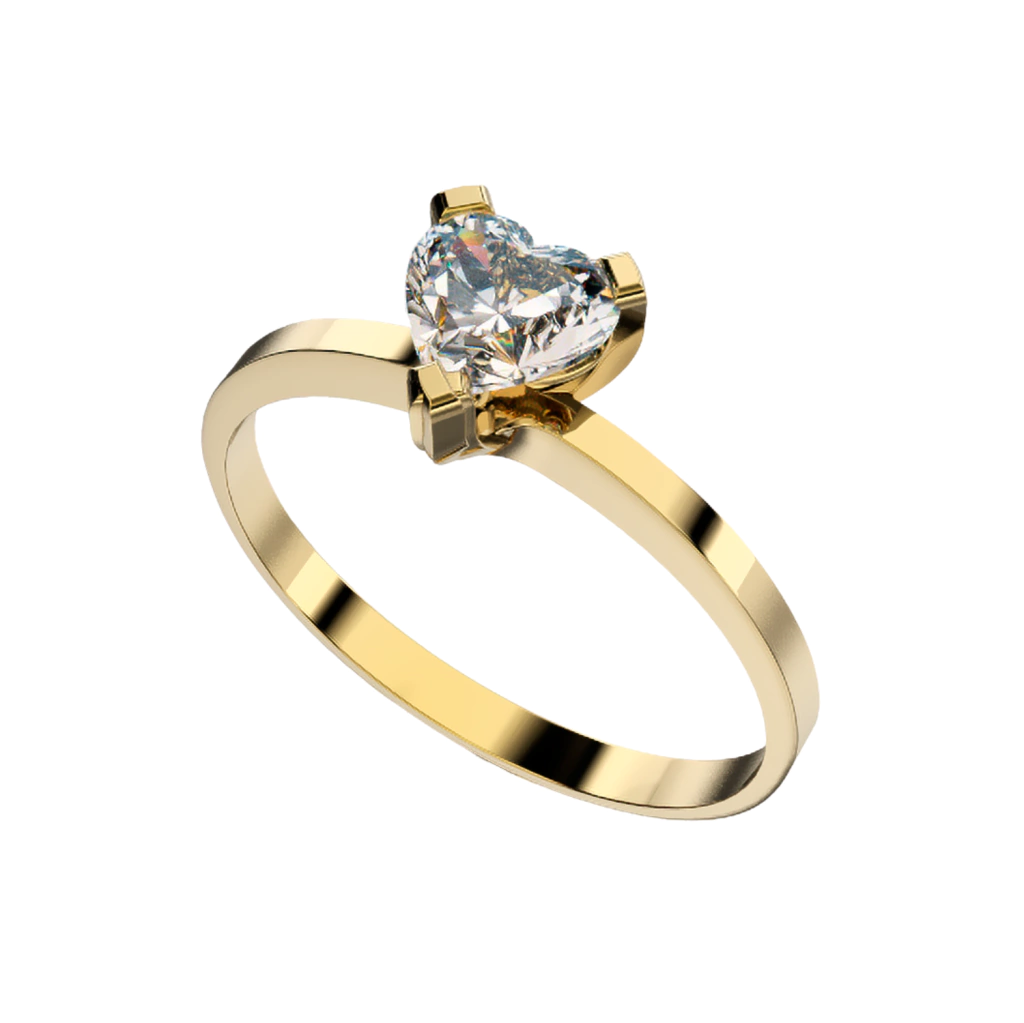 Anillo Solitario con Piedra en Forma de Corazón en Oro Amarillo de 18K