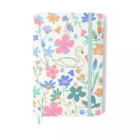 CADERNETA LAGOA PONTADO 14X21 CISNE FLORAL OFF WHITE