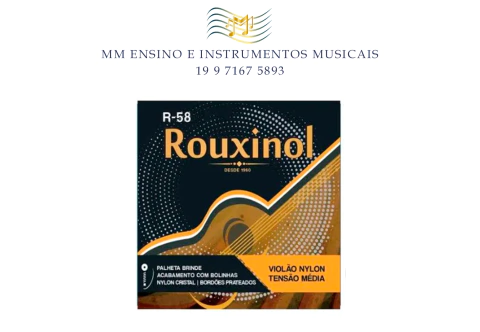 ENC.VIOLAO ROUXINOL R-58NYLON CRISTAL/PRATEADA-MEDIA TENSAO-C/BOLINHA