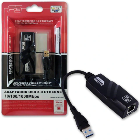 Adaptador Rede F3 USB 3.0, Para RJ45, 10/100/1000Mbps Gigabit - JC-AD-RJ45