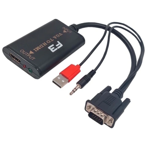 Cabo Conversor VGA M x HDMI F, Com Áudio USB, 30cm - JC-AD-VGA
