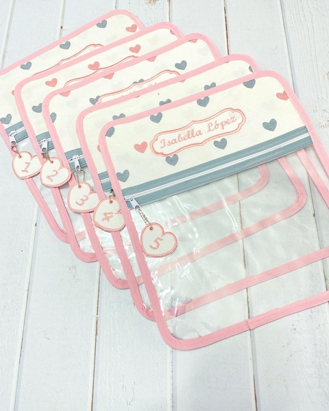 Bolsita Transparente Corazones Rosa Gris