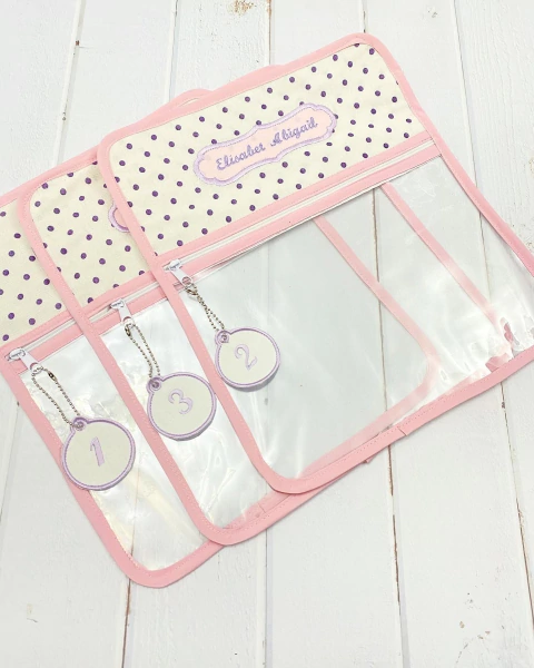 Bolsita Transparente Beige puntos lila