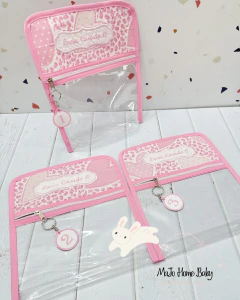 Bolsita PVC con Fuelle corazón flores rosa