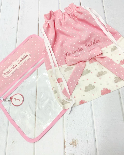 Set de bolsitas Bicolor nubes puntos rosa - comprar en línea