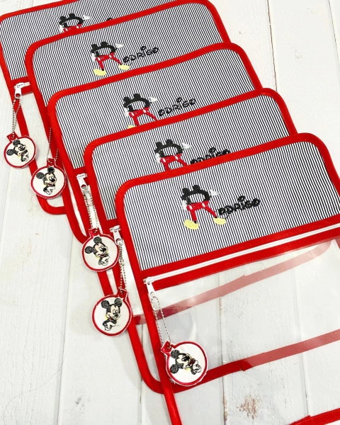 Bolsita Transparente Temática Mickey Nombre Rojo