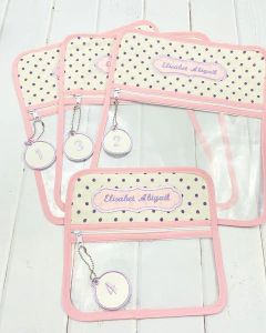 Bolsita Transparente Beige puntos lila - tienda en línea