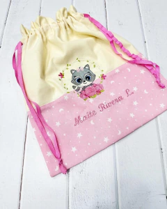 bolsitas de tela bicolor mapachita estrellas y lunas rosa en internet