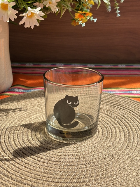 Vaso de vidrio de 320ml con dibujo de gato - Ombre Feline - comprar online