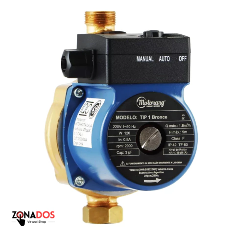 Bomba Agua Presurizadora Motorarg TIP 1 BRONCE Para Domicilios de Hasta 2 BAÑOS Bajo Termotanque / Calefón.