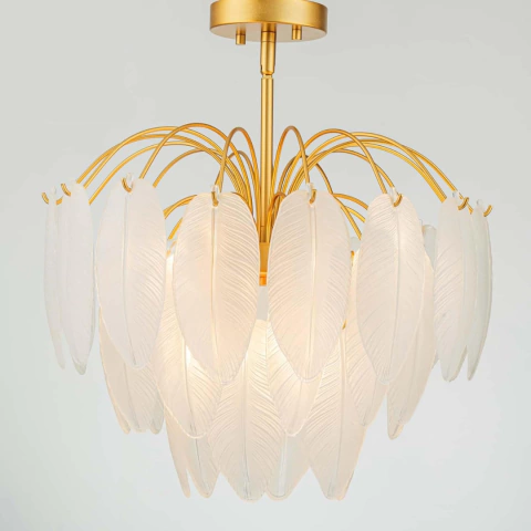 Lámpara Colgante Moderna de 6 Luces en Vidrio Esmerilado y Acabado Dorado - 45cm