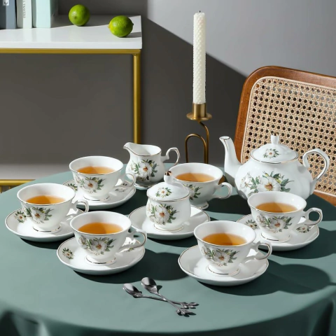 Vajilla Te Cafe Porcelana Vintage Flores 21piezas Inglés Crisantemo