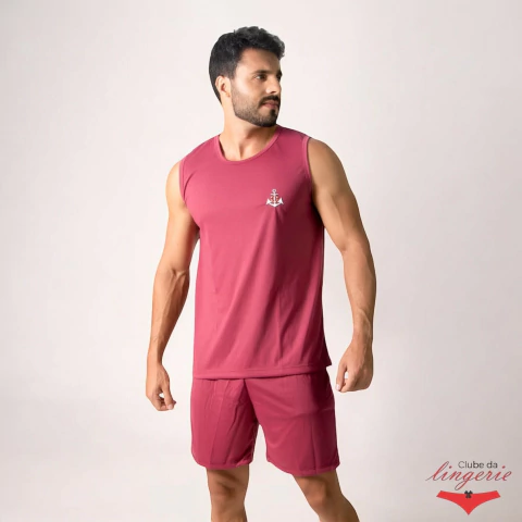 Pijama Masculino 072 Adulto Bermuda Com Regata Moderno E Aplicação De Bordado - comprar online