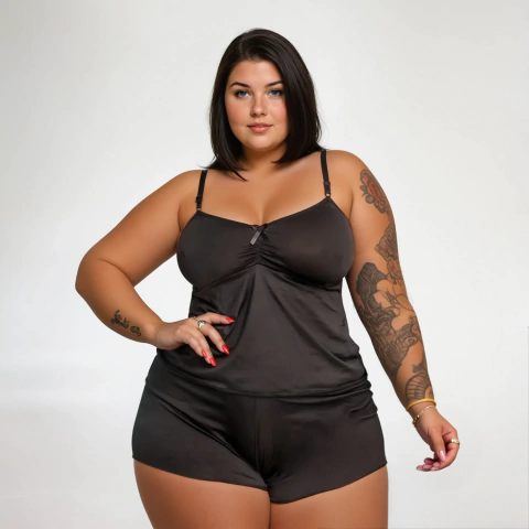 Pijama PLUS SIZE Baby Doll Feminino Short Doll Adulto Em Microfibra Romantic Premium - comprar online