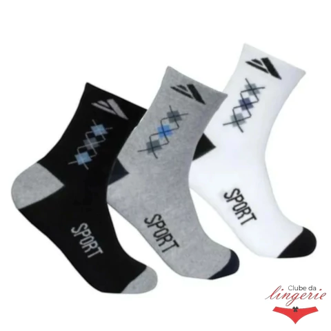Kit 12 Pares ou 24 Pares Cano Alto Adulto Masculino Altomax Conforto Sport Esporte Masculina