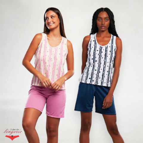 3092 Pijama Feminino Regata Pescador Malha PV Flower Power Pijama Adulto Estampado - comprar online