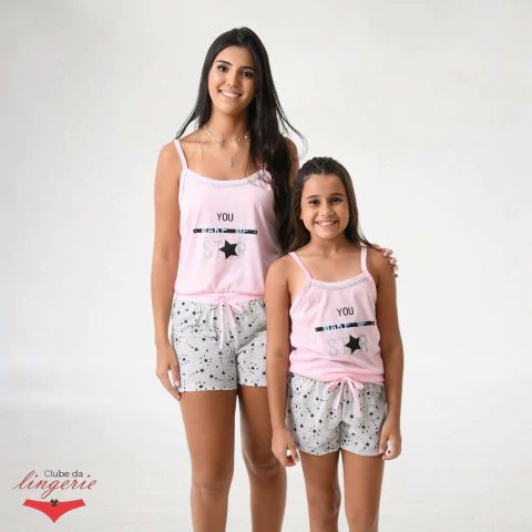 Kit 2 Pijama Feminino Alcinha Adulto e Infantil Mãe PP ao PLUS SIZE e Filha Verão You Make Me Star - comprar online