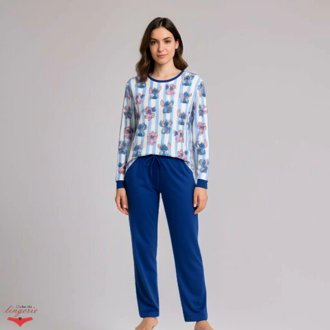 Pijama Feminino Inverno Stitch Fofo Casual Suede Adulto Comprido Longo - comprar online