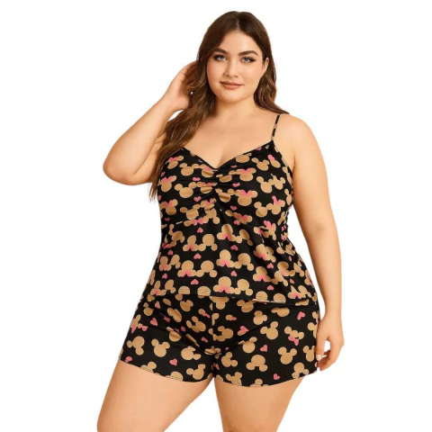 Pijama PLUS SIZE Baby Doll Feminino Short Doll Adulto Em Microfibra Romantic Premium - comprar online