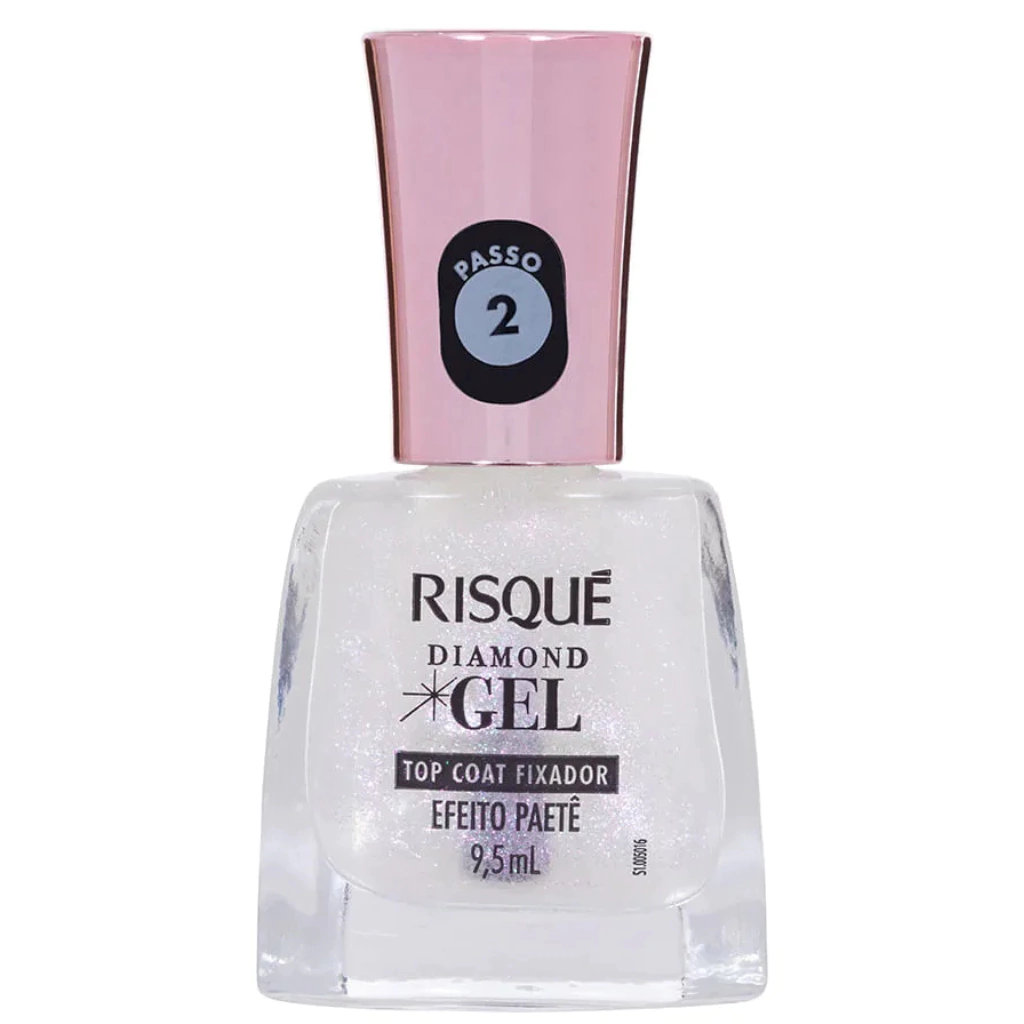 Esmalte Risqué Diamond Gel Top Coat Efeito Paetê 9,5ml