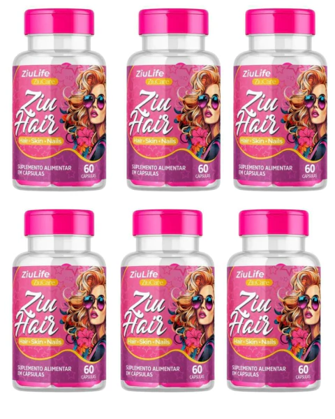 Cabelos,Unhas e Pele. Ziuhair 60 cápsulas 500 MG -ZiulifeBrasil - (6unidades) - comprar online