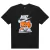 Camiseta preta Nike com estampa de personagem laranja e logo Nike na parte frontal.