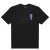 Camiseta preta da Nike com estampa metálica "Just Do It" na parte frontal.