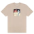 Camiseta Nike Fake Landing em tom claro com estampa de astronauta segurando uma bandeira da Nike em um cenário lunar.