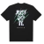 Camiseta preta Nike com estampa "JUST DO IT" em destaque na parte de trás, decorada com listras verdes.